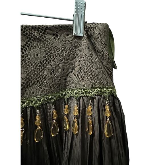 Cache Women's Green Cotton Blend Fringe Detail Midi Skirt Size 8 - Picture 9 of 9